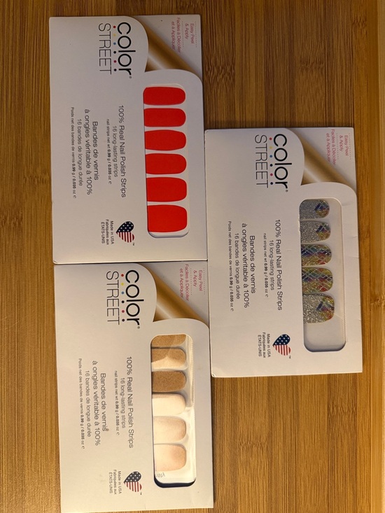 Color Street Other - Color Street Nail Strips - Bright Red, Glitter Multi, Nude Beige Trio